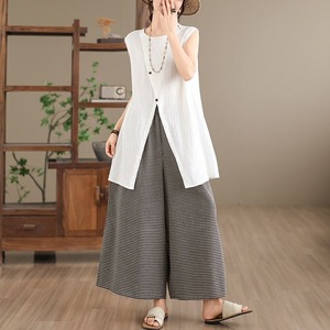 CHECKED WIDE LEG PANTS AND SPLIT SHIRT SETUP M-17661