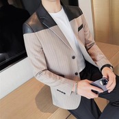 striped leather casual suit jacket 00142