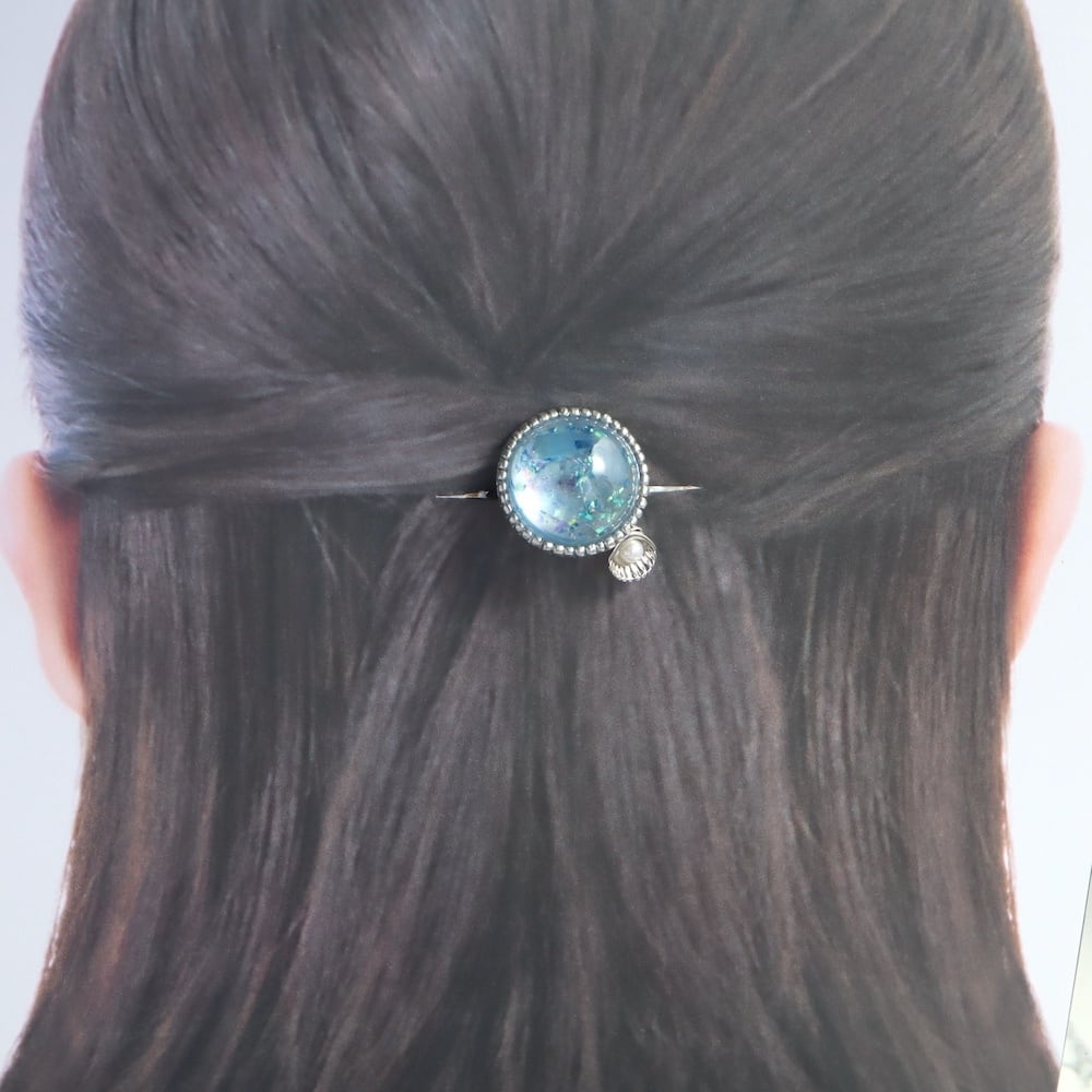 アクアマリン レジン ヘアゴム 【石のきもち】 ホログラム Silver