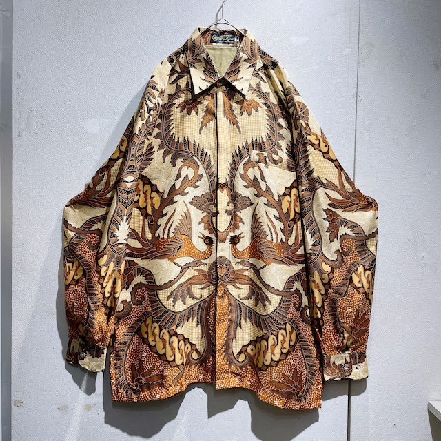 1990s ” 朱雀 ” modern ethnic pattern printed vintage drape loose shirt