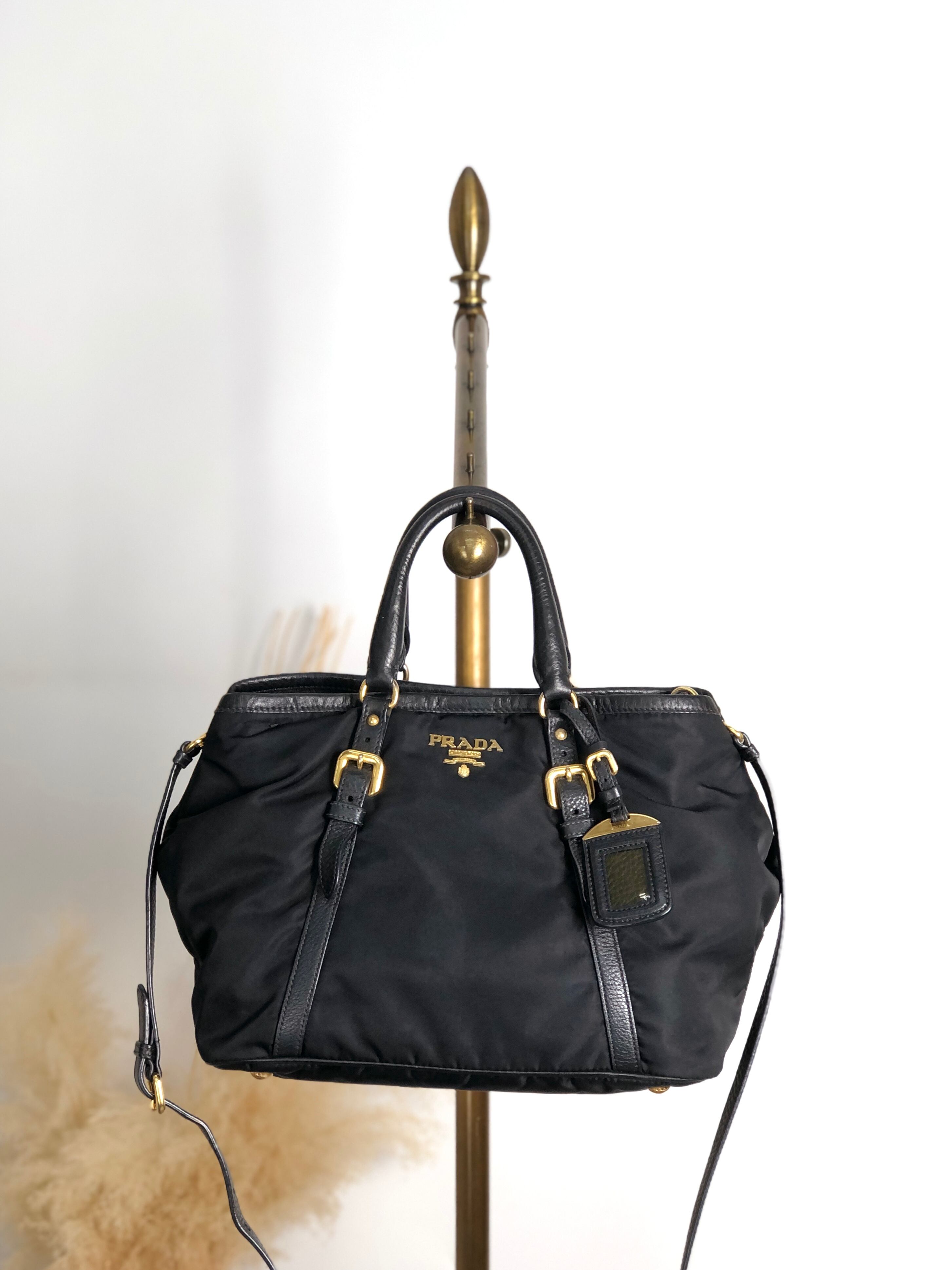 PRADA プラダ ハンドバッグ ブラック トライアングルロゴ レザー ナイロン 2way vintage ヴィンテージ オールド jun4wc