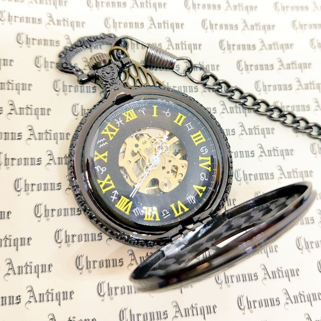 No.206 手巻き式懐中時計（ 206,クローム,ホロスコープ,黒星座,金古美