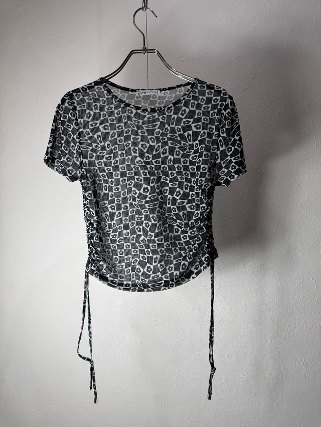 Flower Check Sheer Top