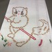 アメリカンヴィンテージ　クロス 刺繍　ほうきに乗る猫 