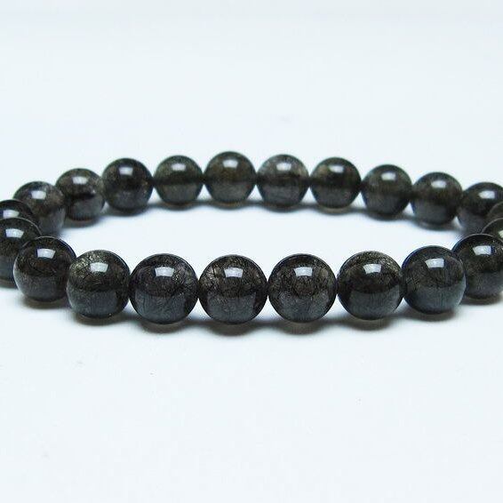 ブラックルチルクォーツ ブレスレット 9mm ブラックトルマリン トルマリネイテッドクォーツ 一点物 メール便可 [M便 1/10] 111-47023