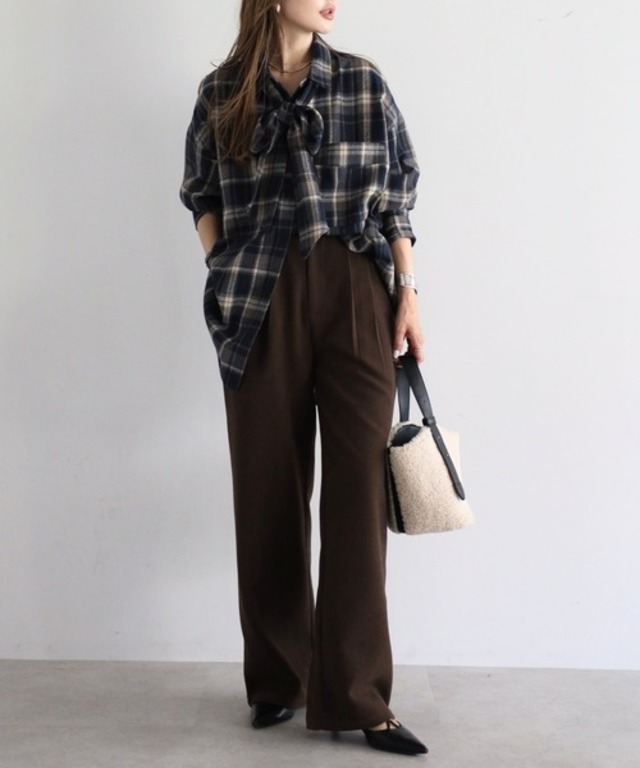マルチWAY 付けタイチェックシャツブラウス