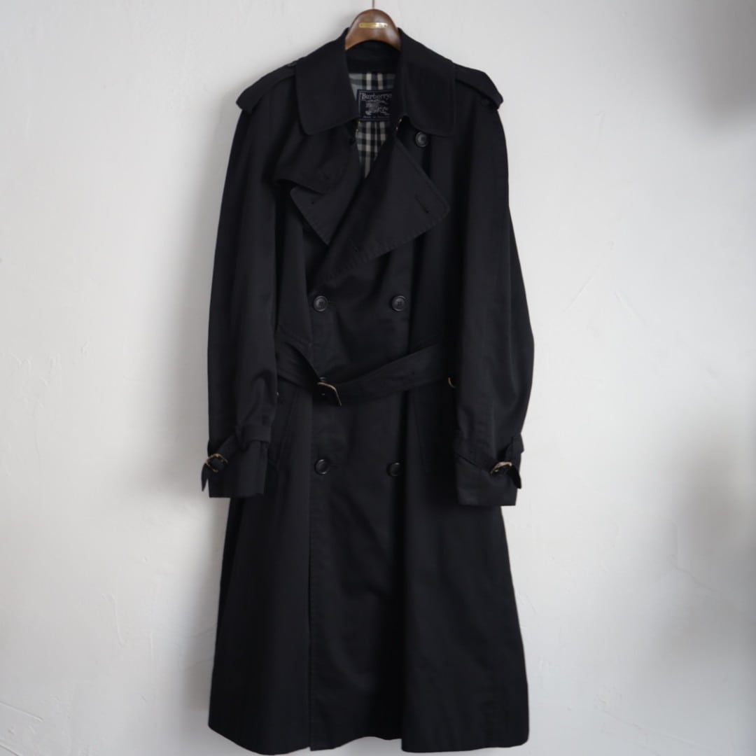 70s Vintage Burberrys Double Breasted Black Trench Coat