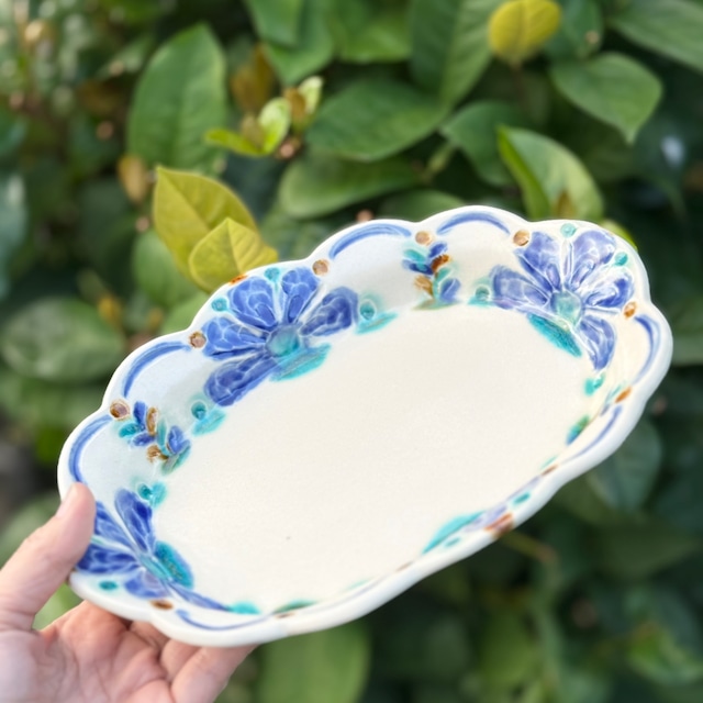 花リースリムプレートS（染付）