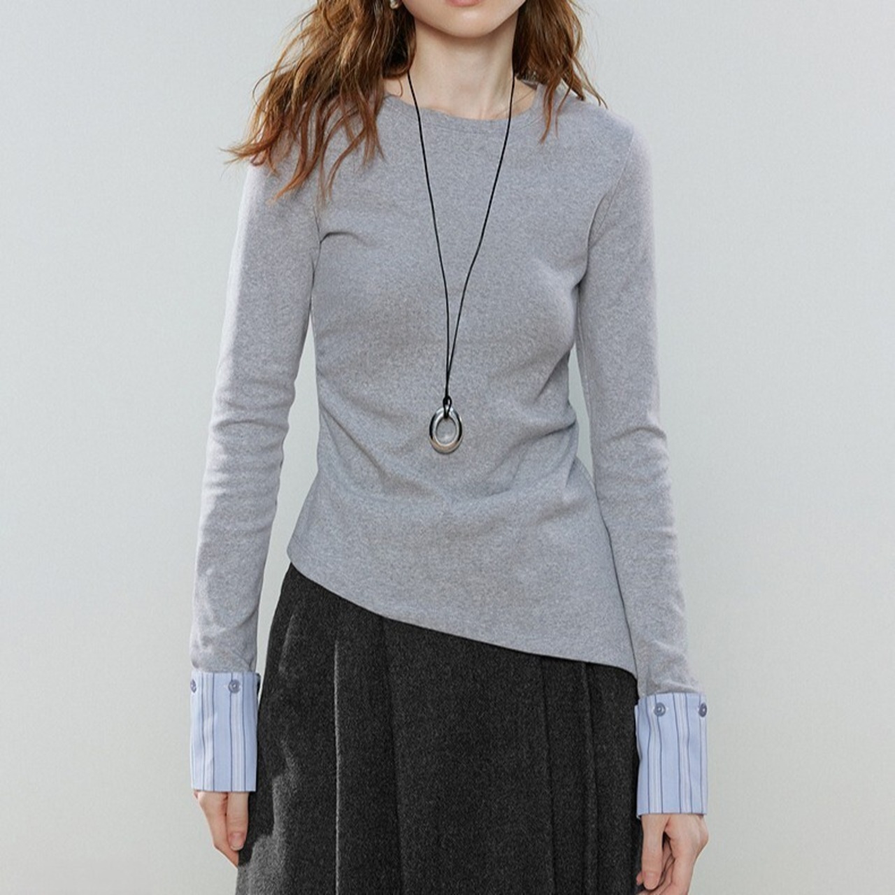 Diagonal Cut Bicolor Asymmetric Top / ダイアゴナル カット バイカラー アシンメトリック トップス