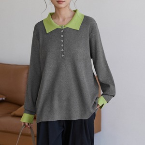 bicolor knit polo shirt　J00399
