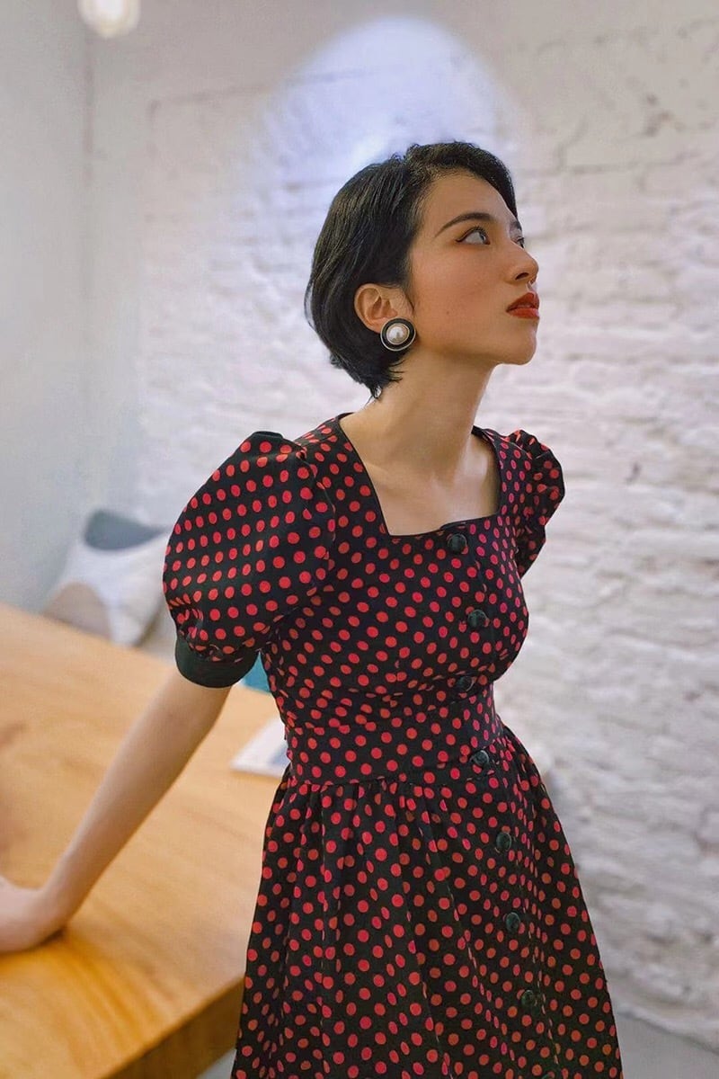 水玉 ピンク 黒 ワンピース ヴィンテージ 風 XL ドット | LOVEYsmileSHOP