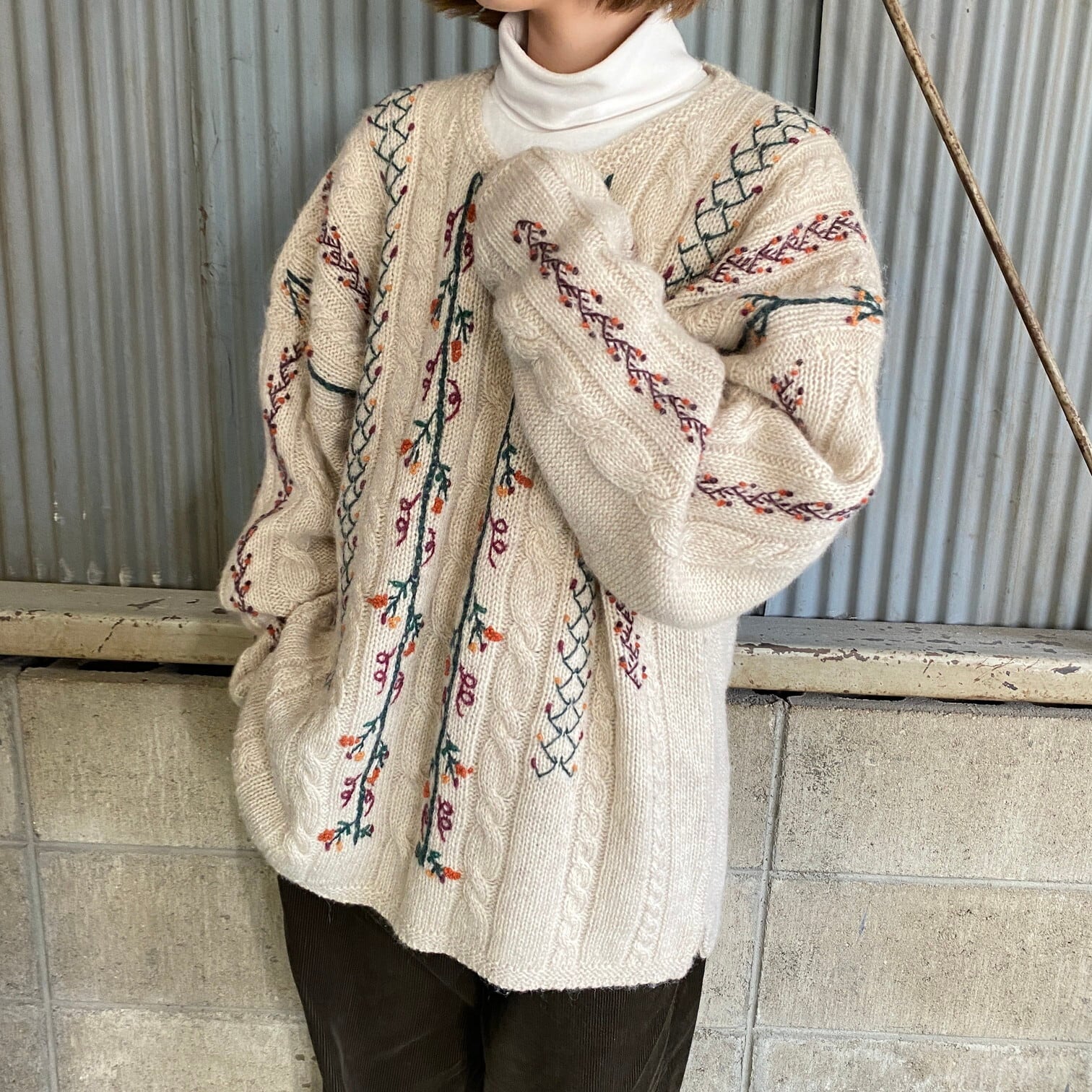 Woolrich ウールリッチ 花刺? ケーブル ウールニットセーター レディースXL 古着 ベージュ【ニットセーター】 | cave  古着屋【公式】古着通販サイト