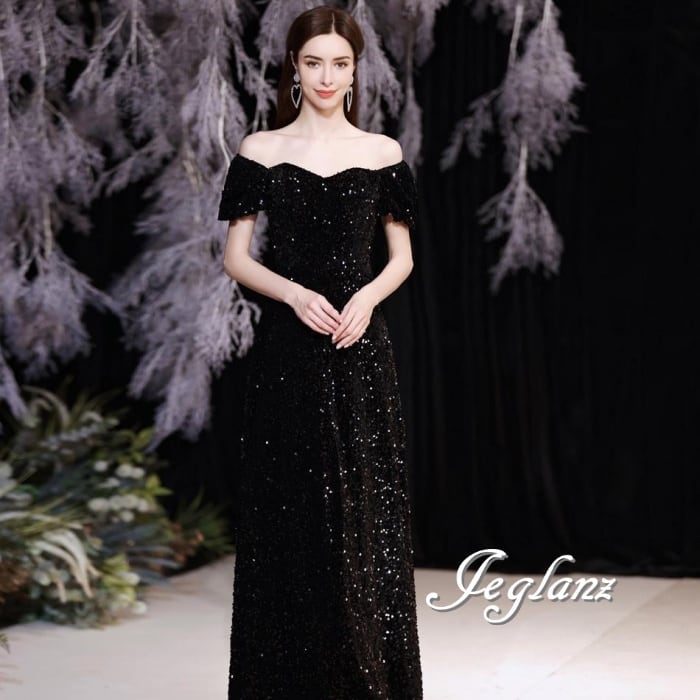 華やか パーティ イブニングドレス スパンコール 光沢感 ♪ （M8928）ζ