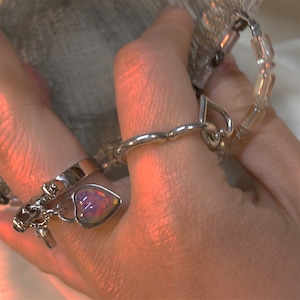 pink opal vintageガラスの鍵RING #1732　ピンクオパールヴィンテージガラスの鍵リング