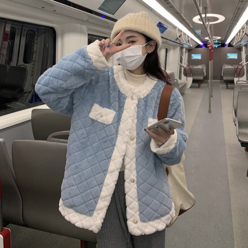 ブルーベルベットウールジャケット ウィンターコート ショート コットン 冬物 萌量不足55047137330