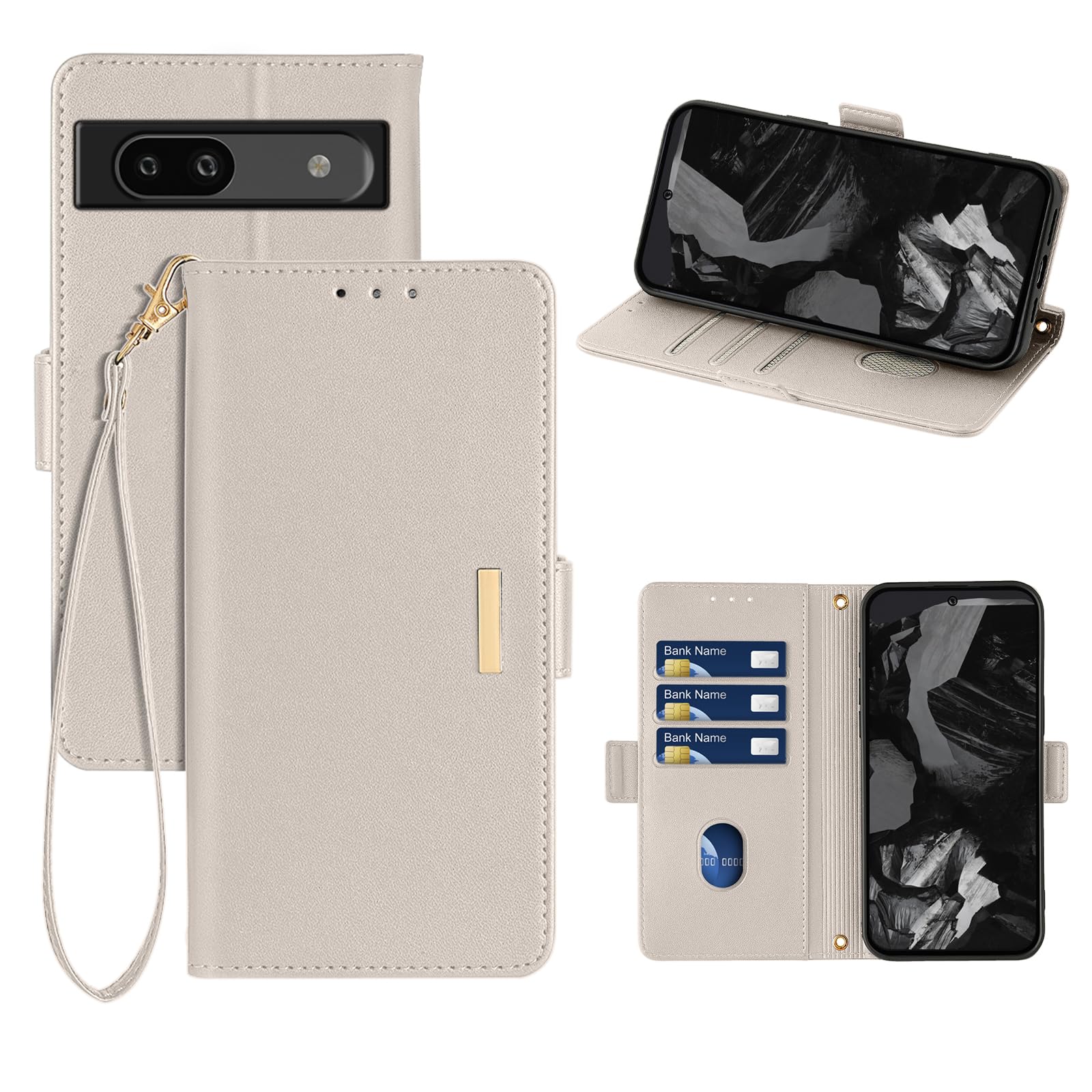 RanBluu コンパチブル Google Pixel 8a ケース 手帳型 グーグル ピクセル8A 用 高級PU レザーケース カバー スマホケース 財布型 カード収納 マグネット カメラ保護 横置きスタンド機能 ストラップ付き 耐摩擦 耐衝撃 全面保護(Google Pixel 8a 対応 アイボリー)