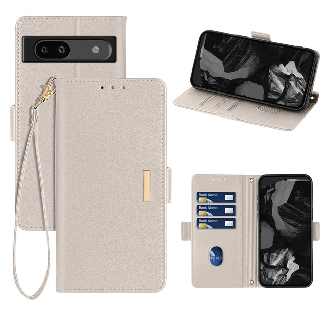 RanBluu コンパチブル Google Pixel 8a ケース 手帳型 グーグル ピクセル8A 用 高級PU レザーケース カバー スマホケース 財布型 カード収納 マグネット カメラ保護 横置きスタンド機能 ストラップ付き 耐摩擦 耐衝撃 全面保護(Google Pixel 8a 対応 アイボリー)