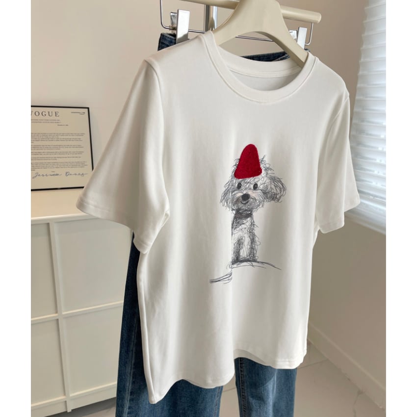 dog-print crew-neck t-shirt　J00537