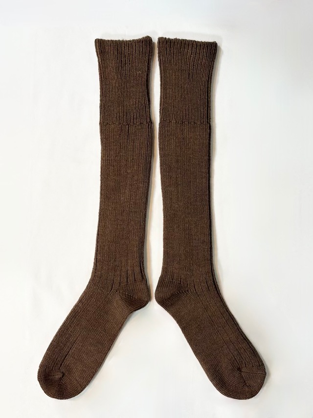 yahae・Wool Low Gauge Ribbed Knee Socks・Brown　4-4032-22