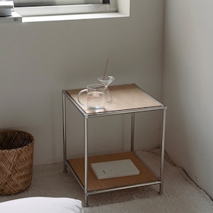 stockholm module side table 01 / ストックホルム モジュール サイドテーブル ウッド ガラス ２段 棚 韓国インテリア家具