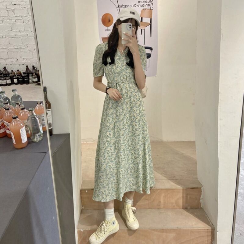 スカート ドレス サマーレースVネックフローラル 夏物 花柄 1号婦人74614383368