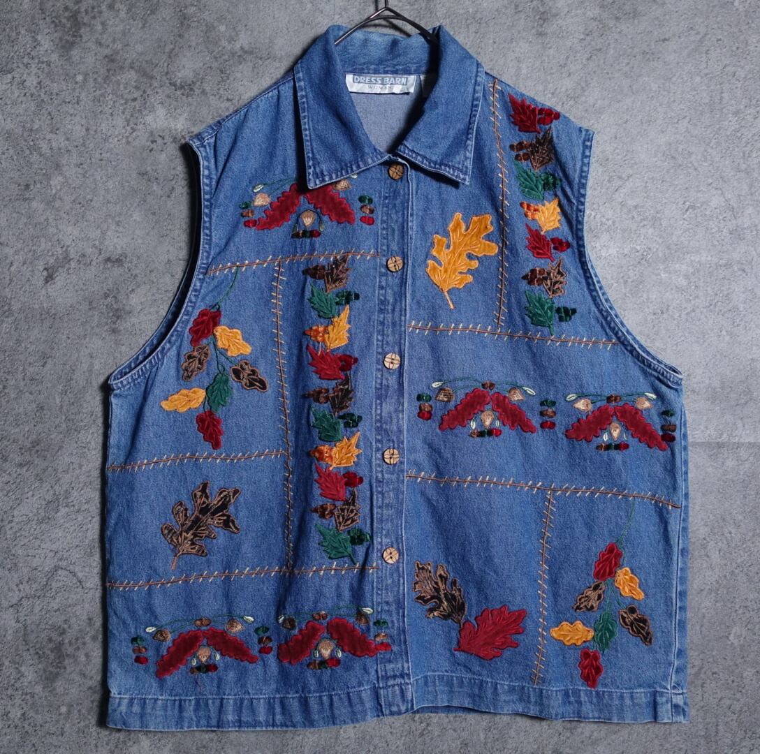 Velor embroidery design denim vest