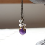 葡萄色（アメジスト・スワロフスキー）こぼれる雫のペンダント・ネックレス　ヴィンテージ・アンティークstyle