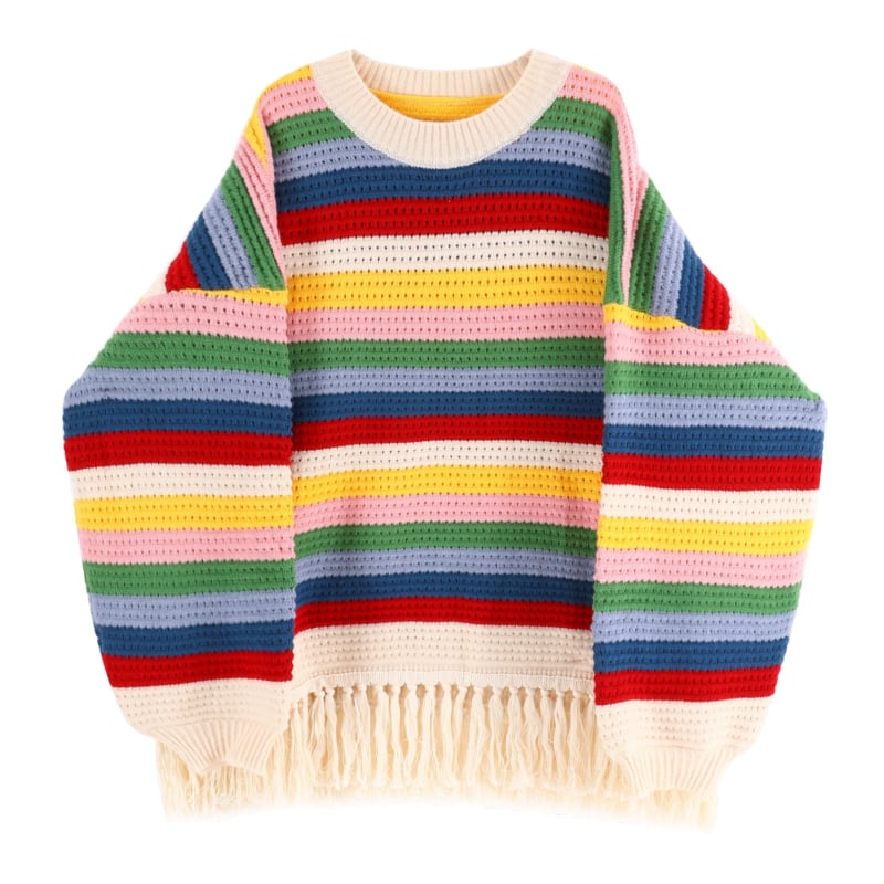 Rainbow Stripe Fringe Knit Pullover S0182