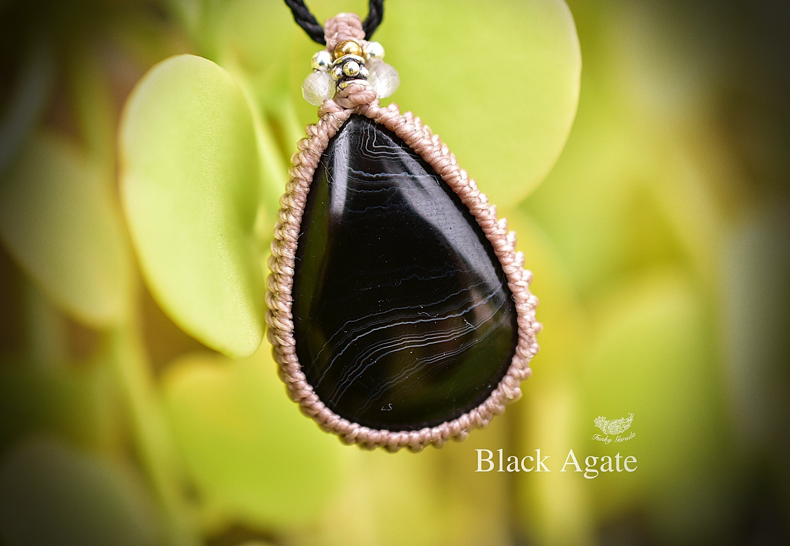 流れのアート★瑪瑙★ブラックアゲート マクラメネックレス736