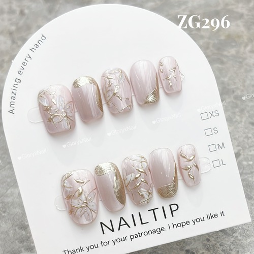 ZG296 ネイルチップ ハンドメイド ショートバレリーナ/ショートオーバル　サイズXS/S/M ツールキット付き 収納ケースあり