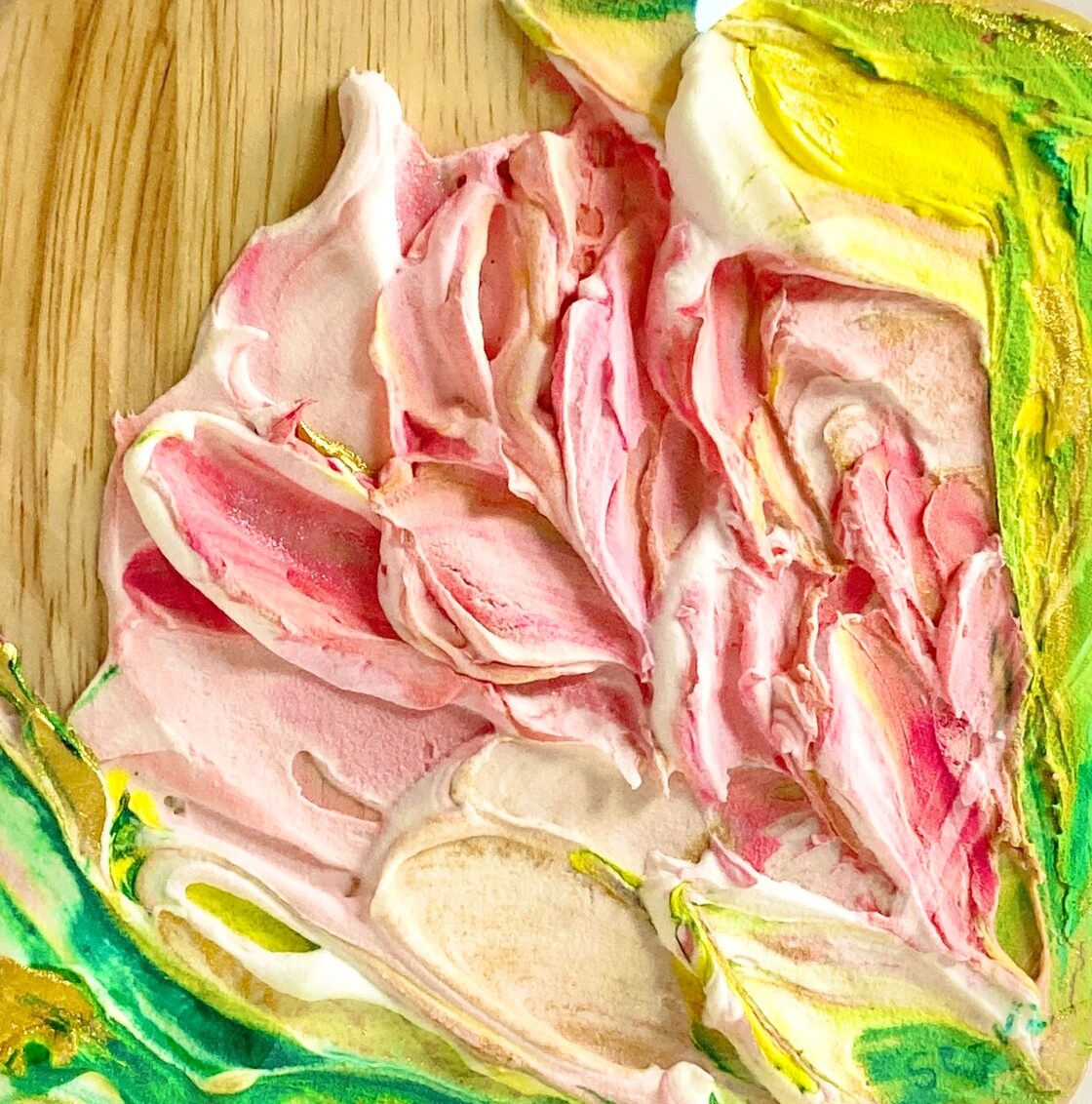 自分を信じて ピンク 緑 花 抽象画 現代アート | PAY ID