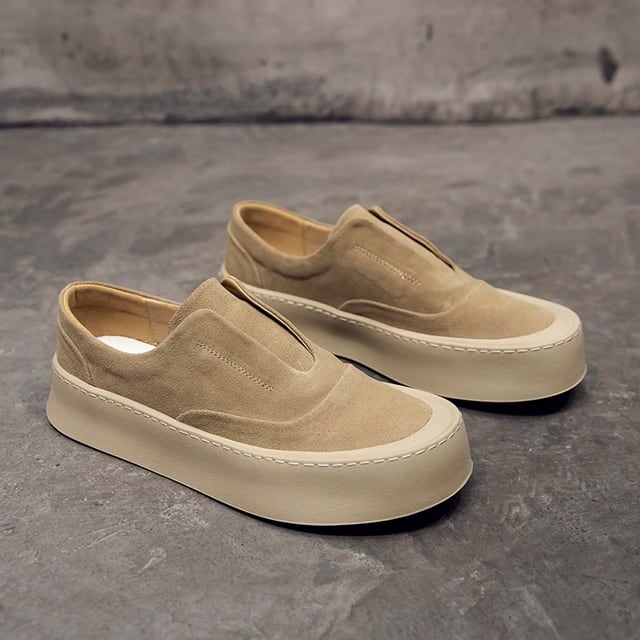 【予約販売】スニーカー 韓国 メンズ スリッポン 厚底 靴 ベージュ お洒落 カジュアル ストリート スケボー スケーター ダンス 24cm/24.5cm/25cm/25.5cm/26cm/26.5cm