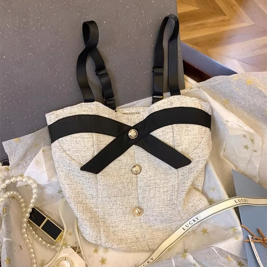 Ribbon Button Front Cropped Camisole(2color) V2706