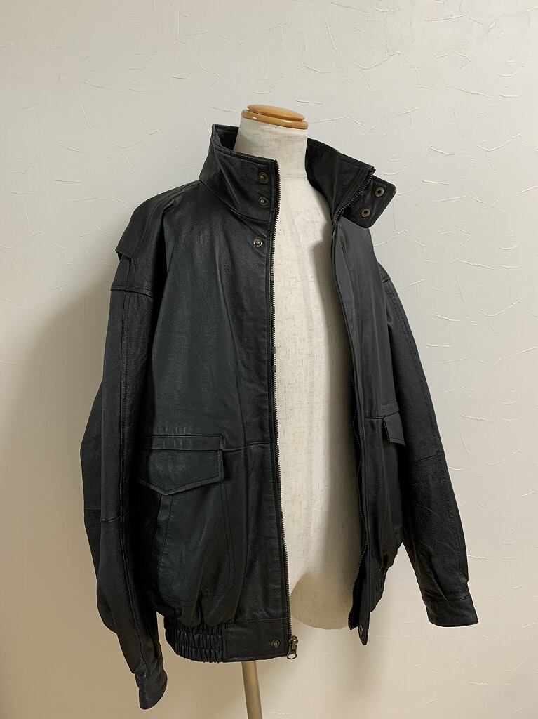 1990's Stand Collar Leather Zip-Up Jacket