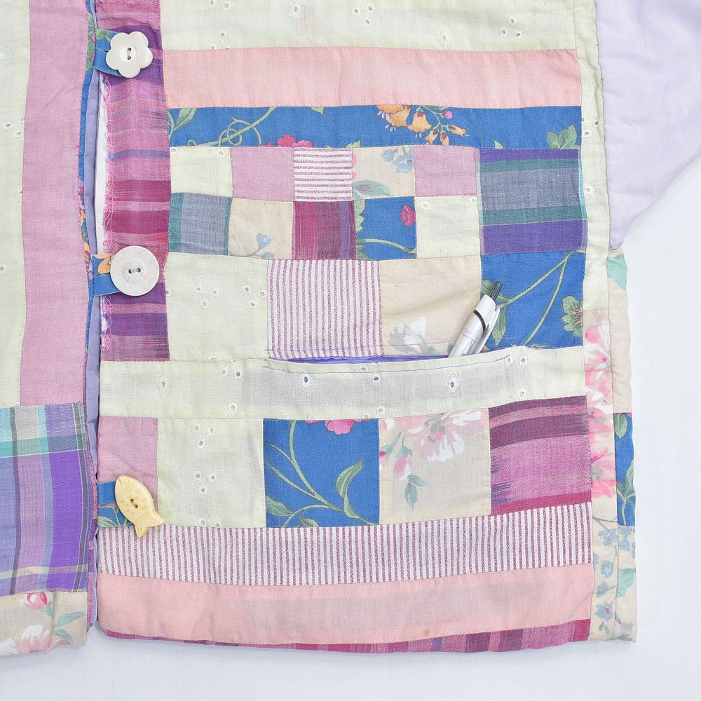 Vintage ハンドメイド 花柄 パッチワーク デザイン マオカラー風 Vintage ハンドメイド 花柄 パッチワーク デザイン マオカラー風