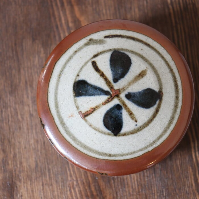 益子焼 健一窯 蓋物 柿釉 丸紋 Mashiko-yaki Lidded Jar #178 | 和食器