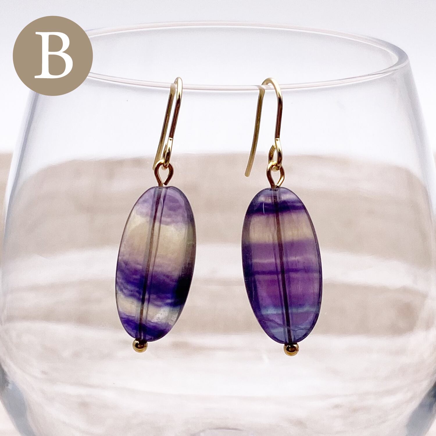 美しいフローライト20x10mm ピアス各種 18kgpフック イヤリング