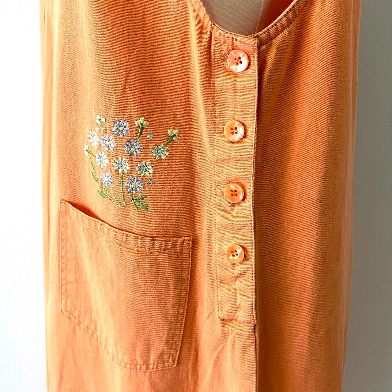 花柄 花刺繍 フロントポケット カラー ノースリーブワンピース