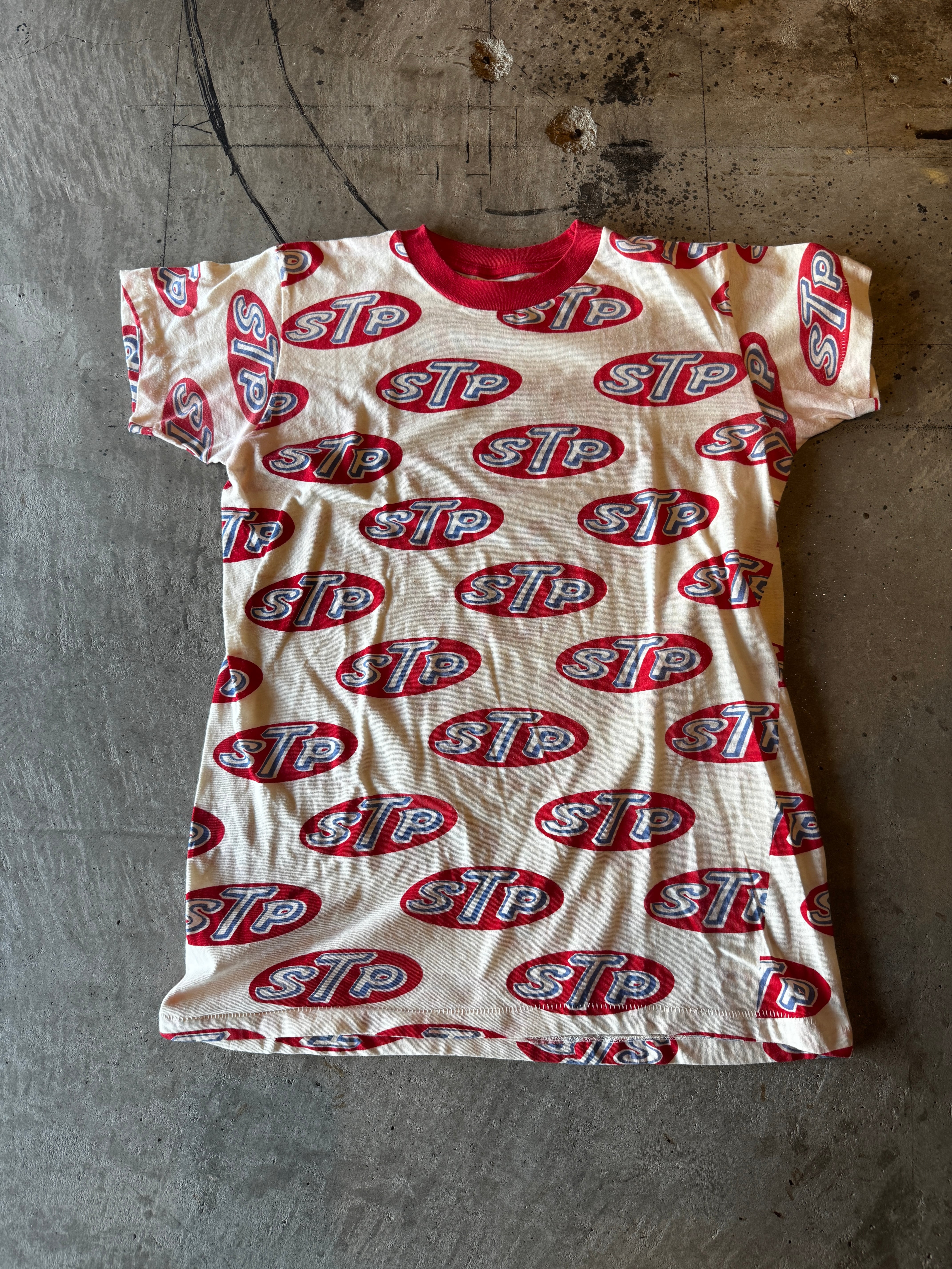 vintage 5050 70s USA製 STP logo 総柄 print 半袖 ringerTshirt | odeon