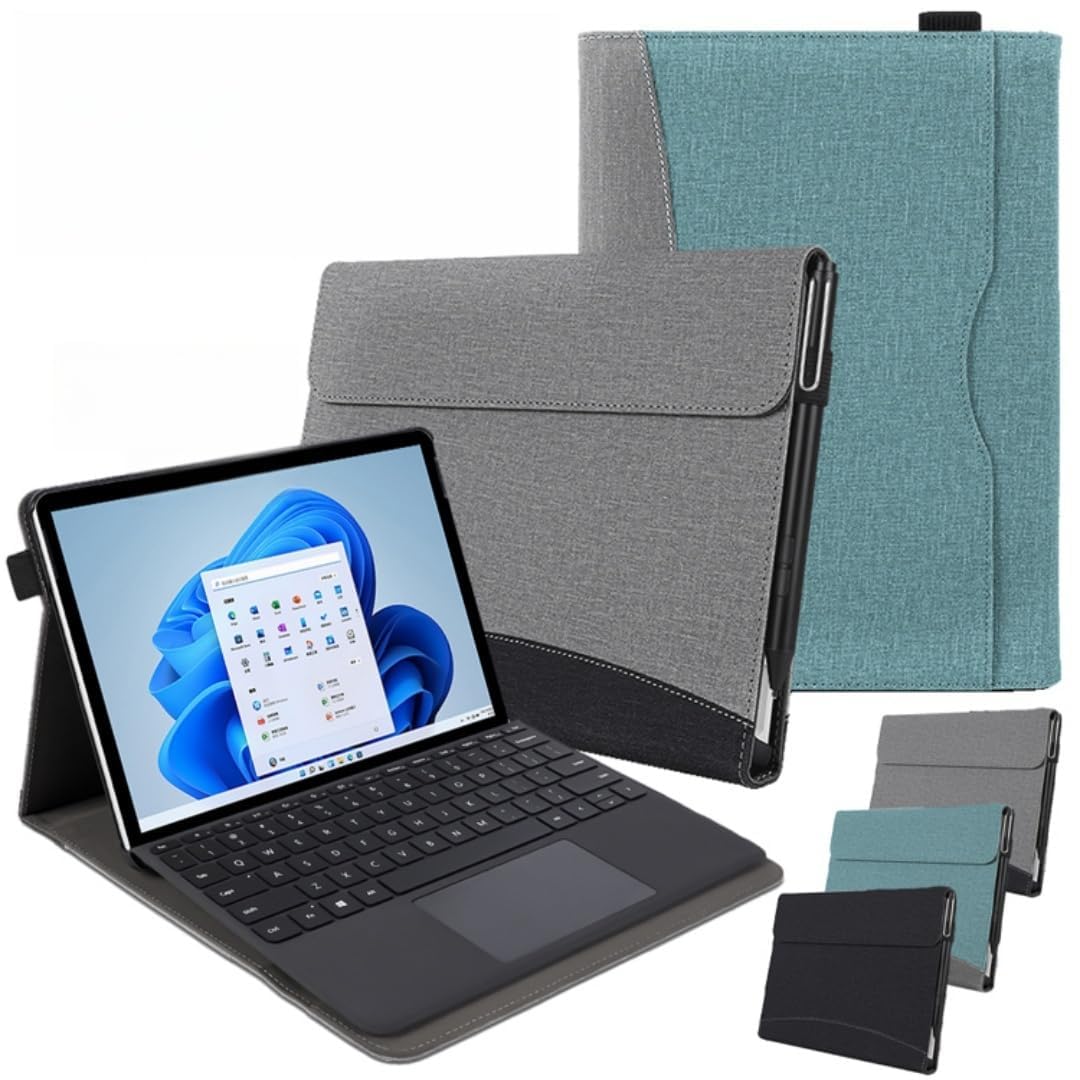 Surface Pro 12 インチ ケース シンプル ビジネス 全面保護 衝撃吸収 2025年モデル サーフェスプロ 12 専用保護カバー 軽量 スタンド機能 カード収納 ペン収納 ポケット付き キズ防止 指紋防止 キーボードを収納可能 (ブルー)