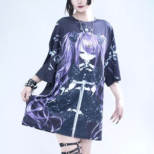 ツインテールゴシックガールグラフィックオーバーサイズTシャツ(lli_7078)