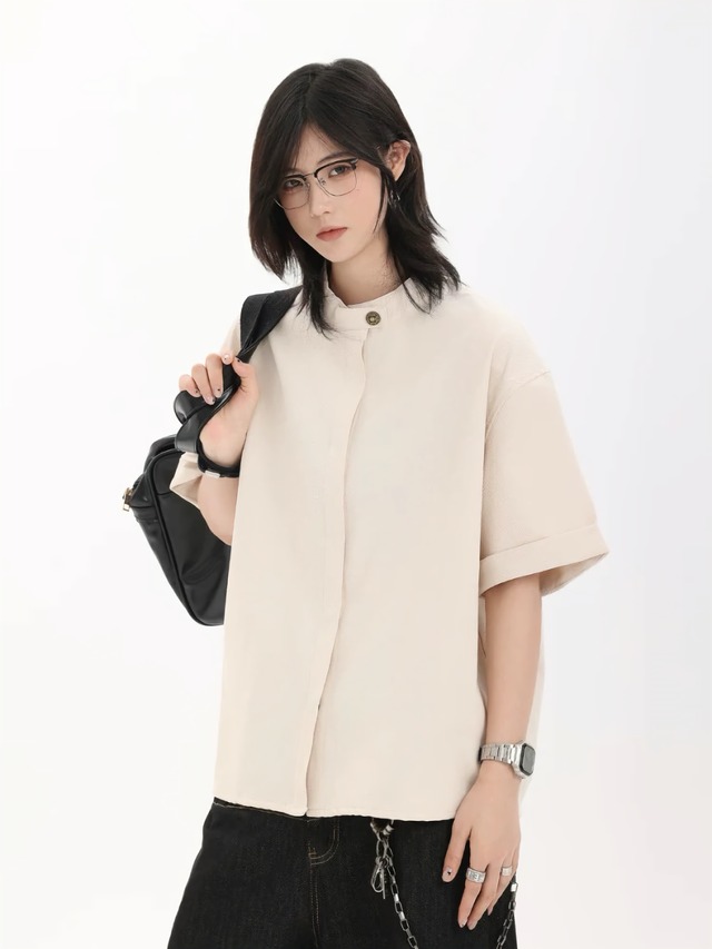 スタンドカラー半袖シャツ / Stand Collar Short Sleeve Shirt