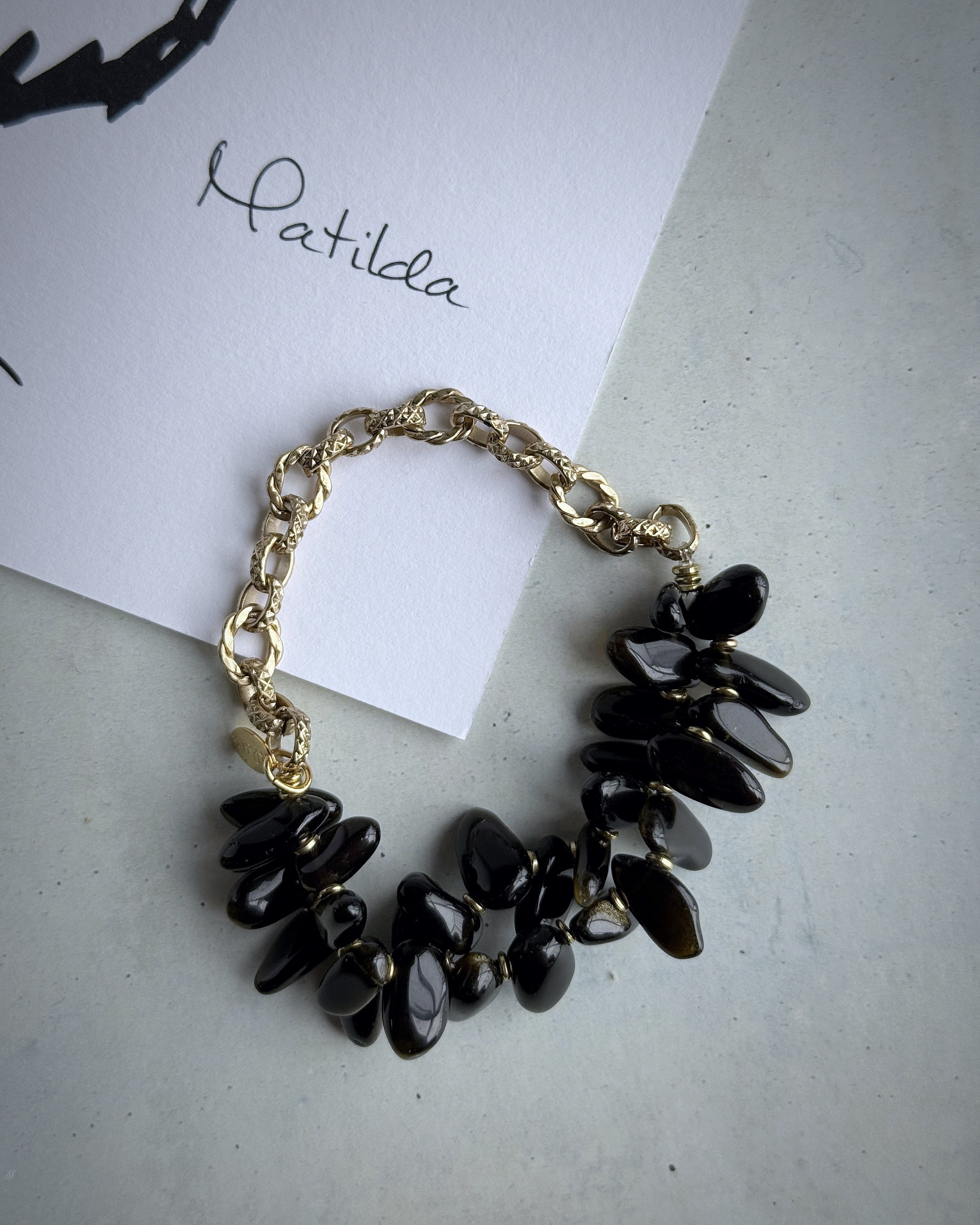 Chain & stone bracelet(ゴールデンオブシディアン)