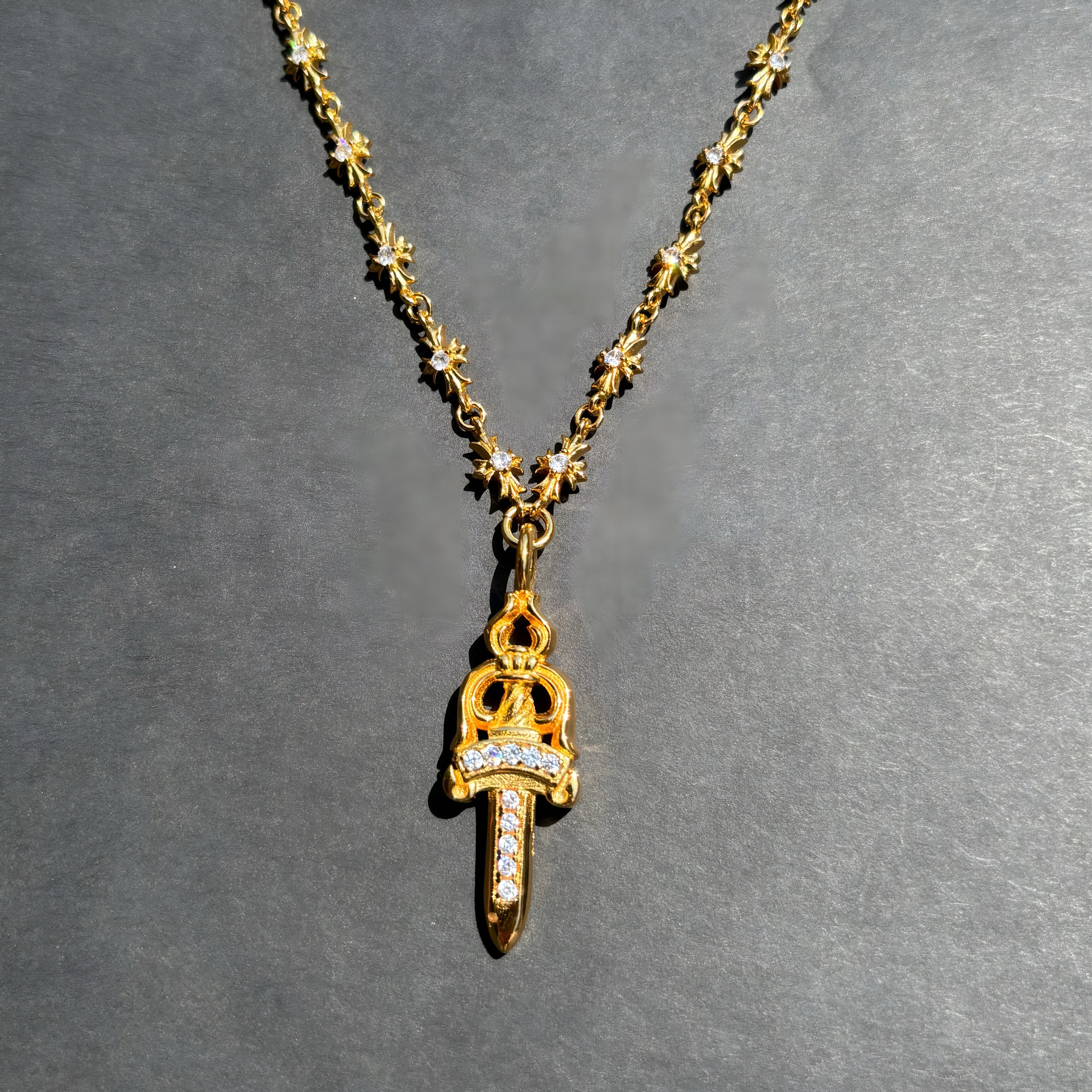 クロスネックレス22kコーティング925刻印ゴールド ペーパーチェーン