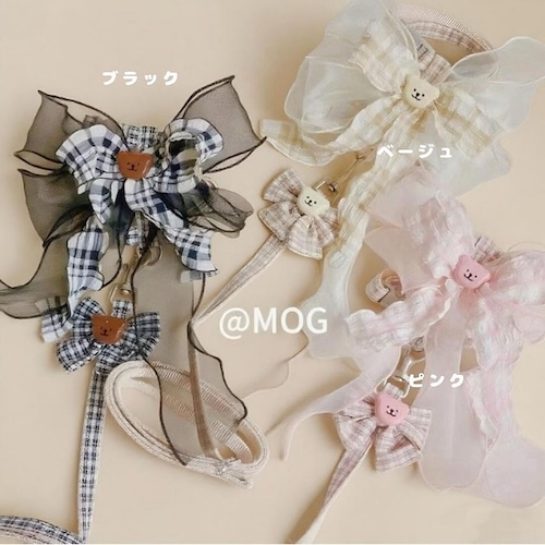 予約【№B05707】チェック柄 リボンチェスト ハーネスリードセット(3カラー)