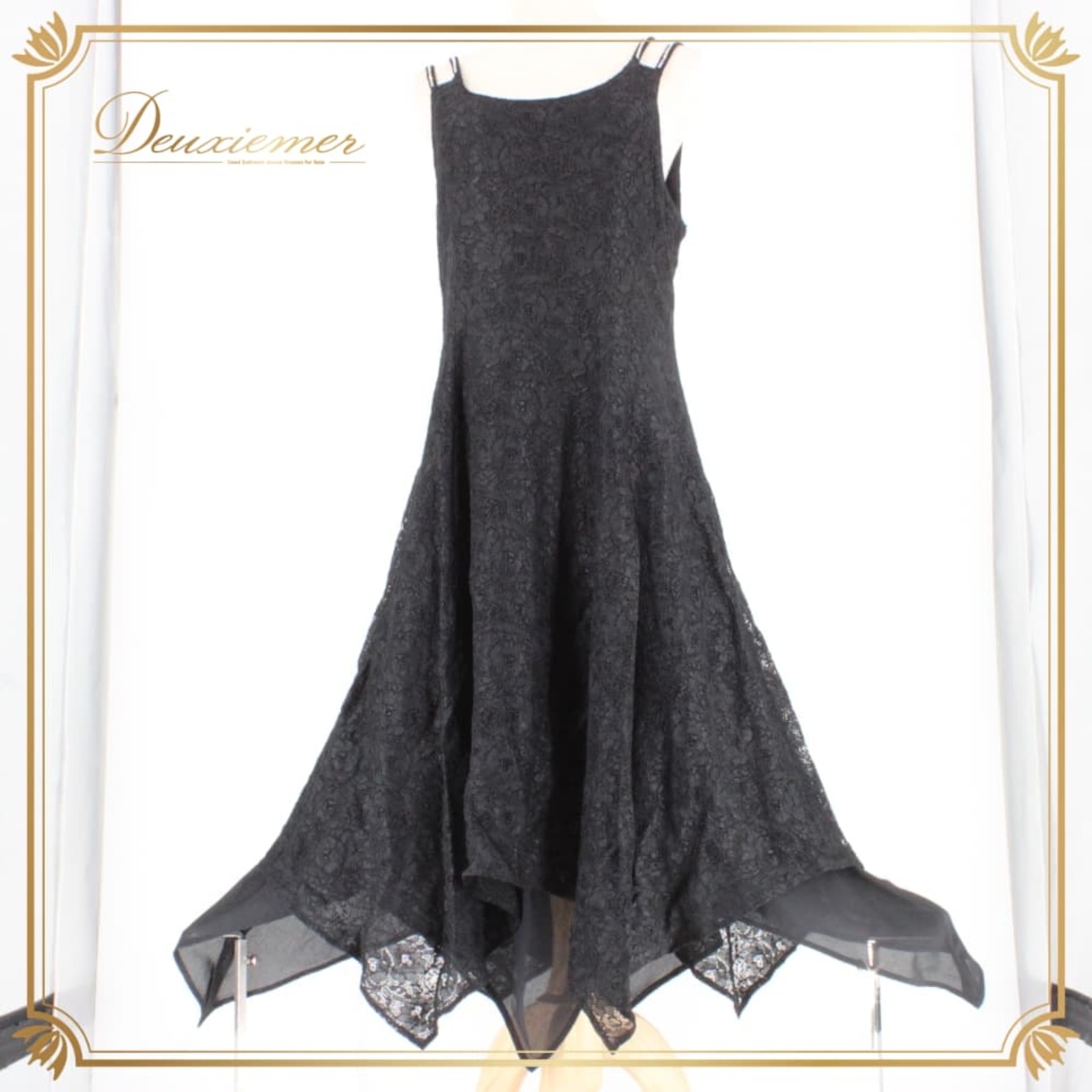 社交ダンス 衣装 スタンダード ドレス ワンピース パーティドレス Elegance fashion レース ブラック系 黒 花柄 ラインストーン ノースリーブ 競技用 パーティードレス フォーマル 黒系 総レース 袖なし ロング丈 マキシ丈 タンクトップ風 シック エレガント クラシック ブラックフォーマル 大人 上品 女性用 Mサイズ ポリエステル レーヨン ナイロン ウエスト切替 フレアスカート フィット&フレア ダンス衣装 レースドレス 黒ワンピース 舞台