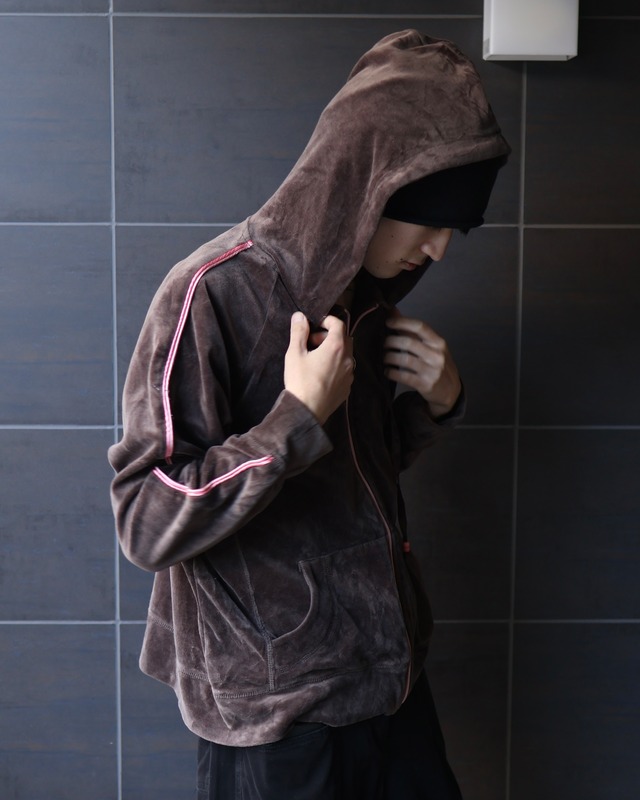 side line velor zip-up hoodie