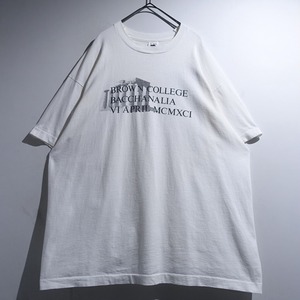 90s "Brown College Bacchanalia" White College Print T- Shirt