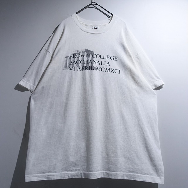 90s "Brown College Bacchanalia" White College Print T- Shirt