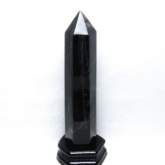 1.6Kg 黒水晶 六角柱 モリオン ポイント 置物 一点物 台座付属 152